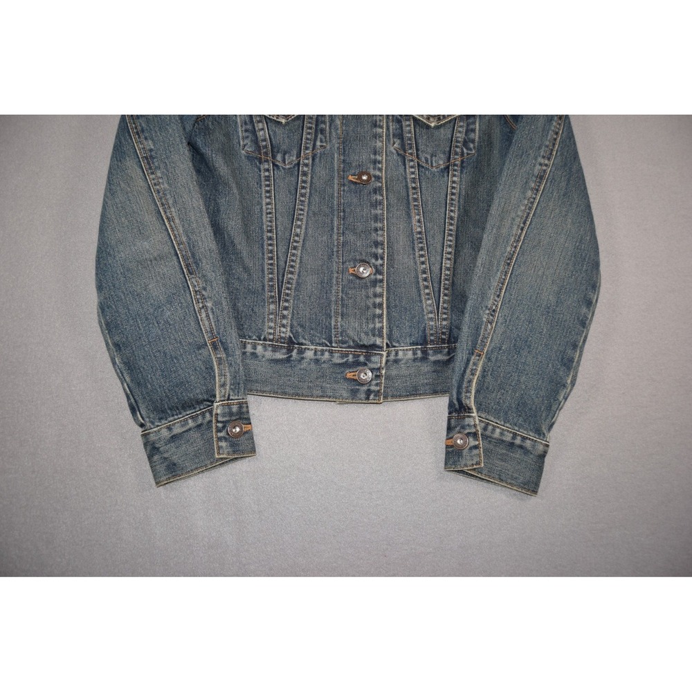 Vintage Gap Denim Jacket Womens Small Dark Wash Trucker Y2k Buttons Collared - Picture 2 of 6